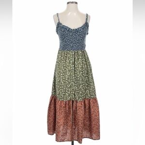 Band Of Gypsies Boho Cottagecore Paisley Floral Tiered Flowing Midi/Maxi Dress•S